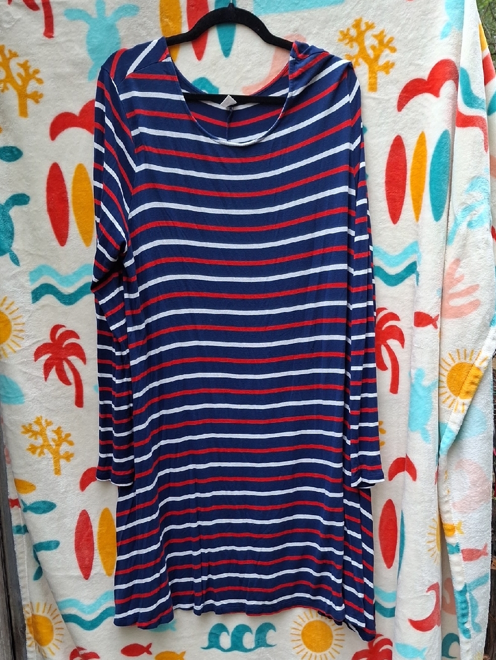 Old Navy Navy, Red & White Striped Long-Sleeve Tunic Dress